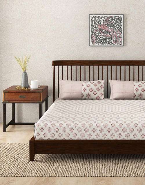 Maroon Trushita Cotton Hand Block Printed Double Bed Sheet Set With 2 Pillow Covers Maroon Trushita Cotton Hand Block Printed Double Bed Sheet Set With 2 Pillow Covers