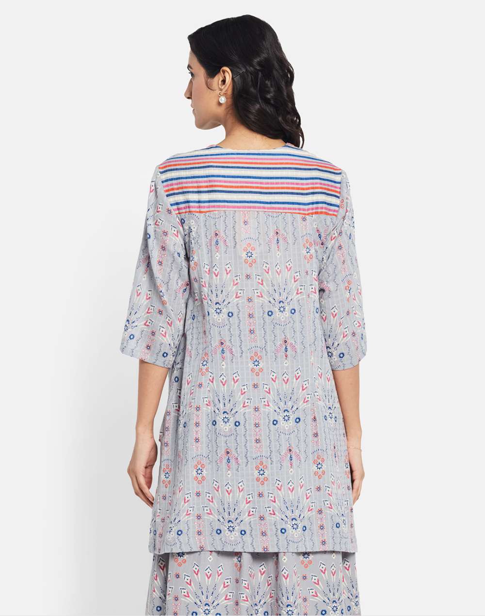 Grey Cotton Printed Top