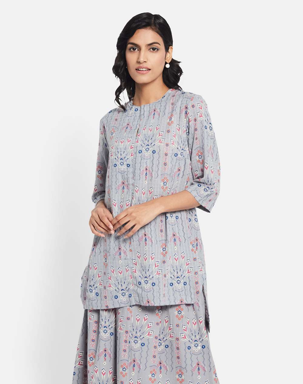 Grey Cotton Printed Top