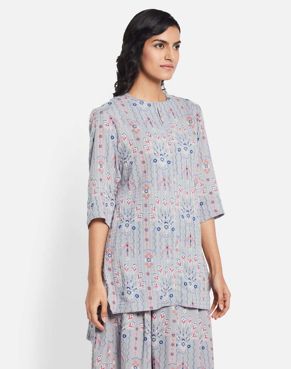 Grey Cotton Printed Top