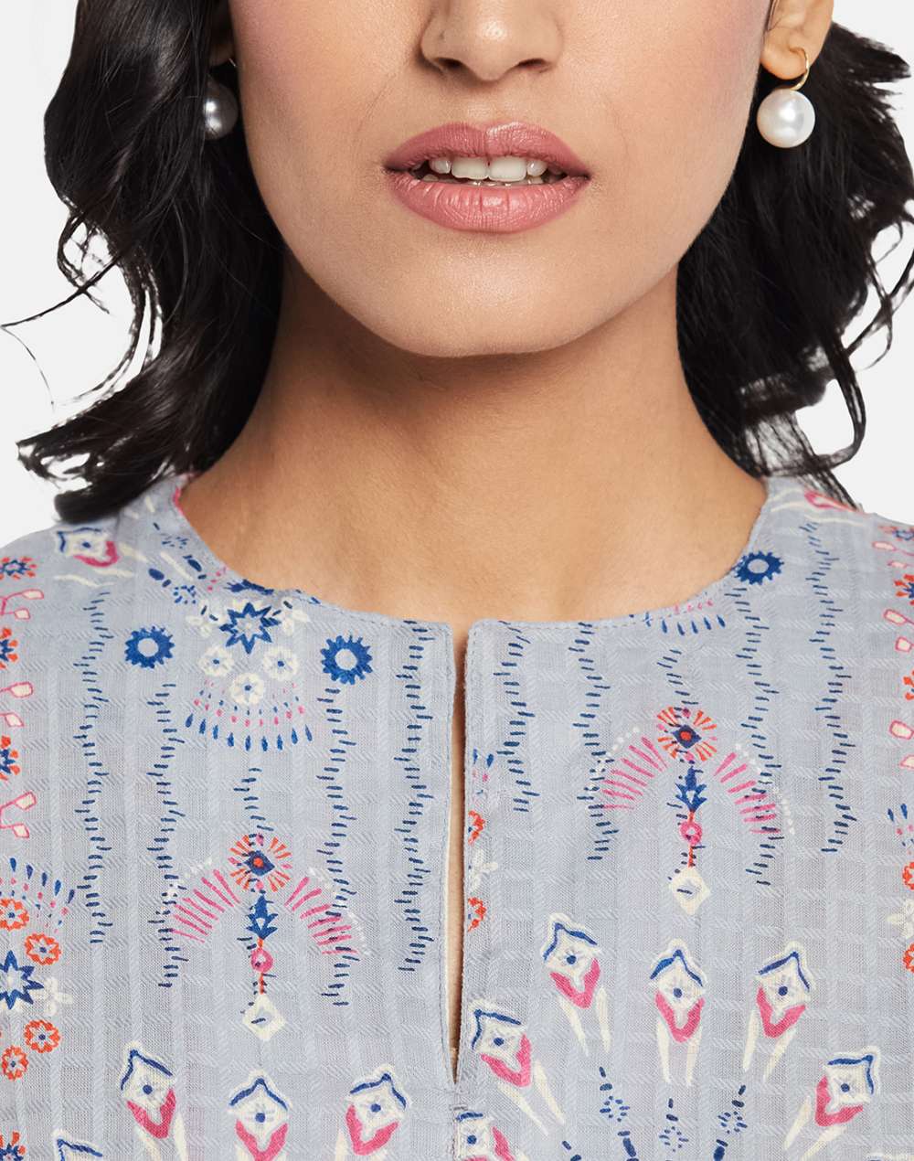 Grey Cotton Printed Top