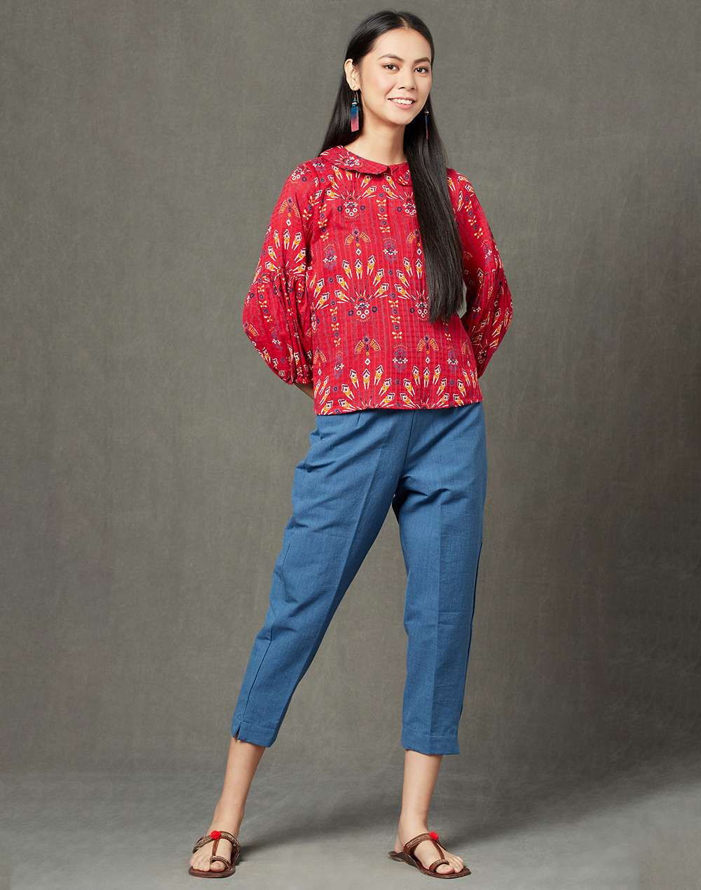 FabNu Red Cotton Geometric Top