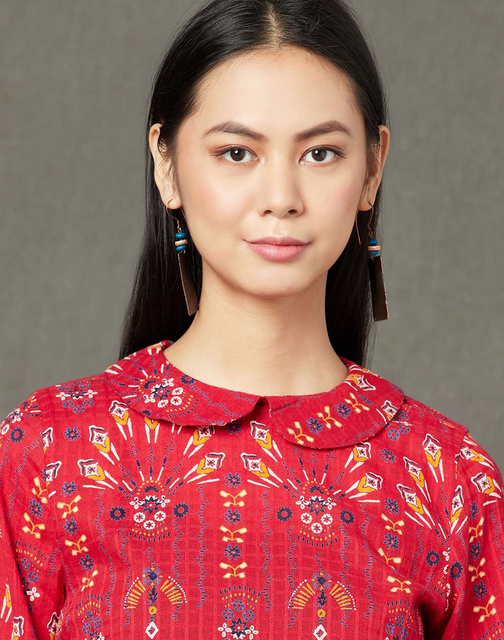 FabNu Red Cotton Geometric Top