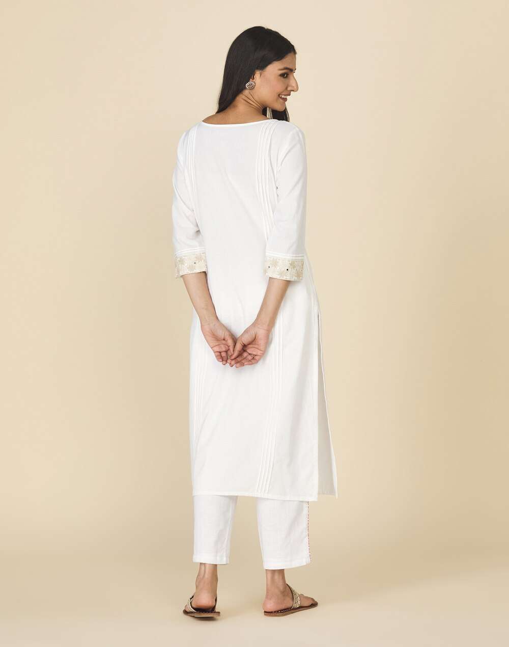 Boat Neck Cotton Embroidered Long Kurta