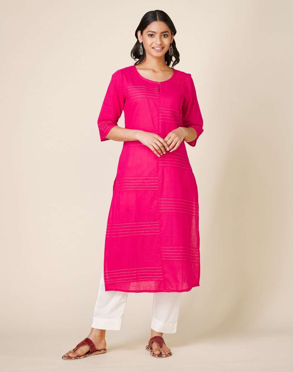 Cotton Textured Slim Fit Long Kurta
