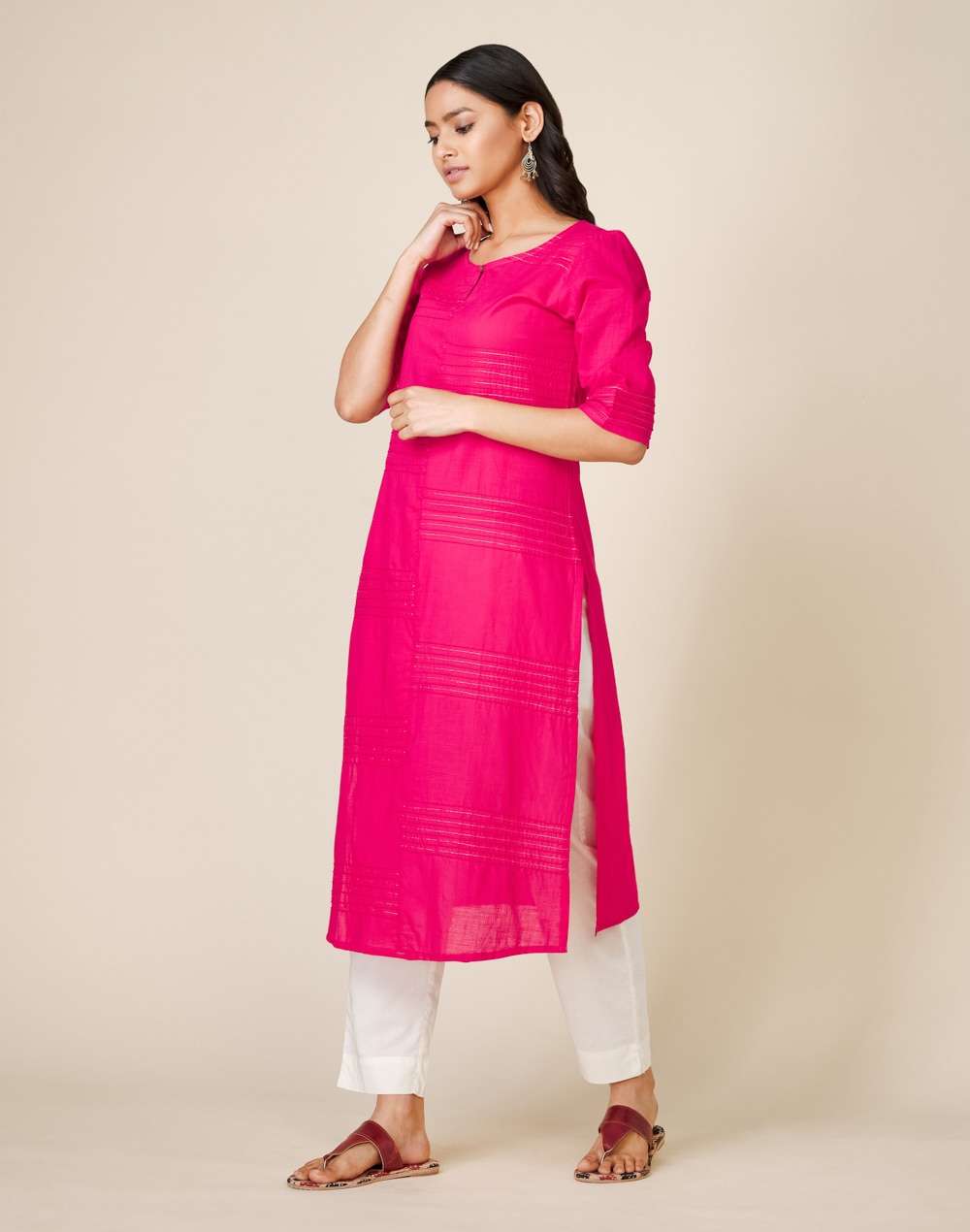 Cotton Textured Slim Fit Long Kurta