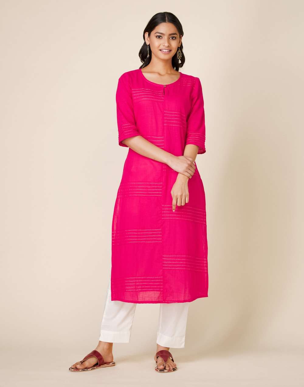 Cotton Textured Slim Fit Long Kurta