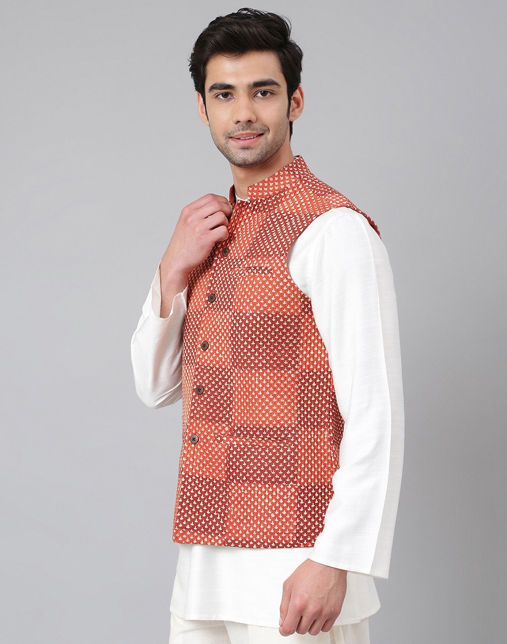 Cotton Printed Quilted Nehru Jacket
