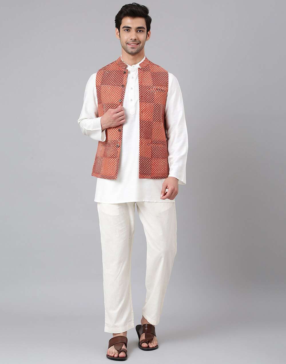 Cotton Printed Quilted Nehru Jacket