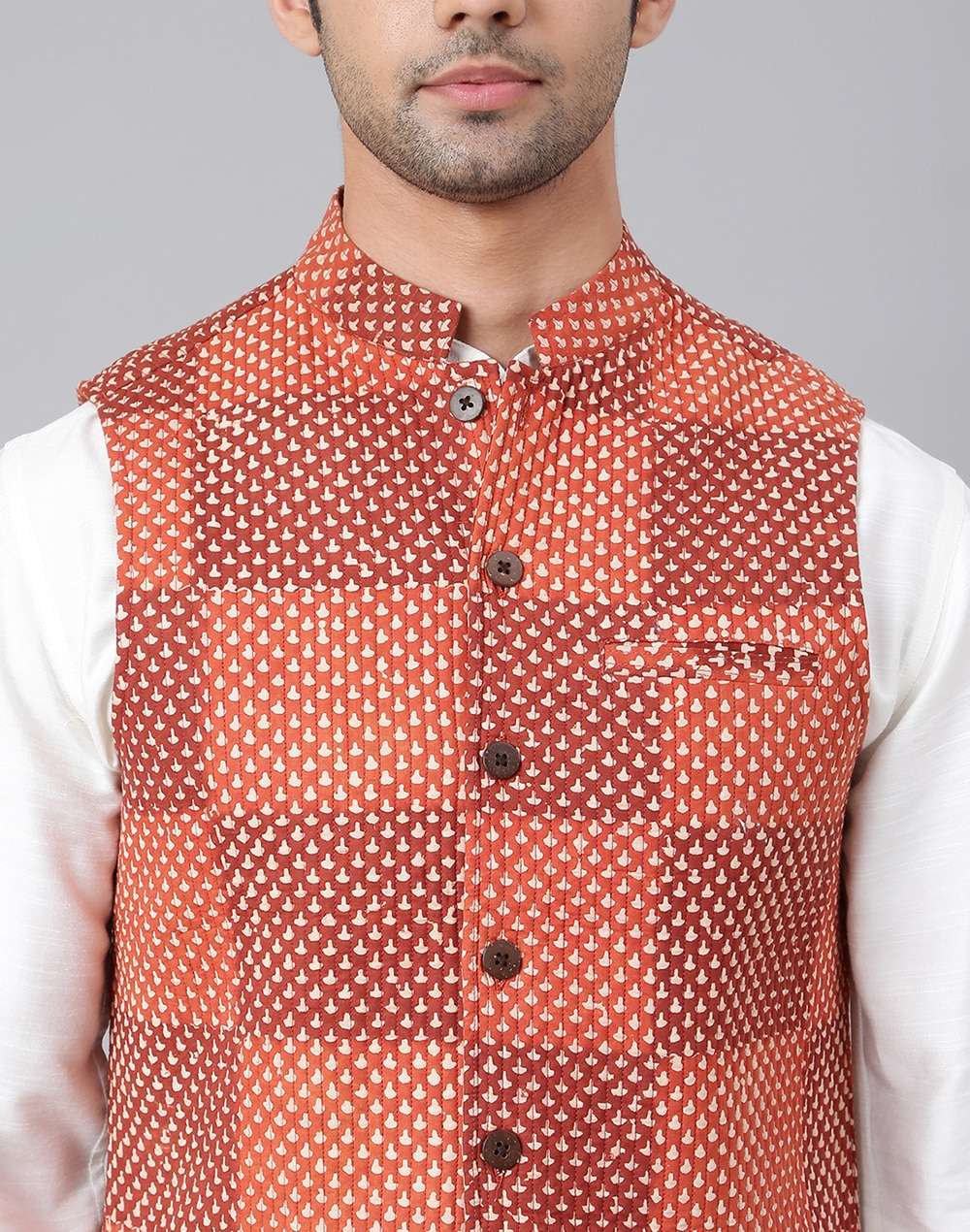 Cotton Printed Quilted Nehru Jacket