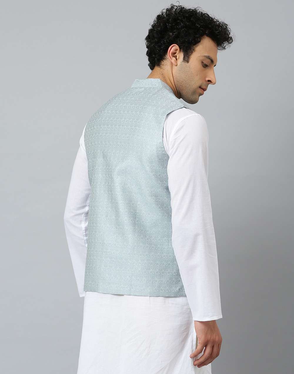 Chinese Collar Viscose Silk Jacquard Nehru Jacket