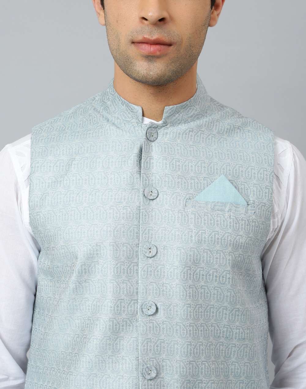 Chinese Collar Viscose Silk Jacquard Nehru Jacket