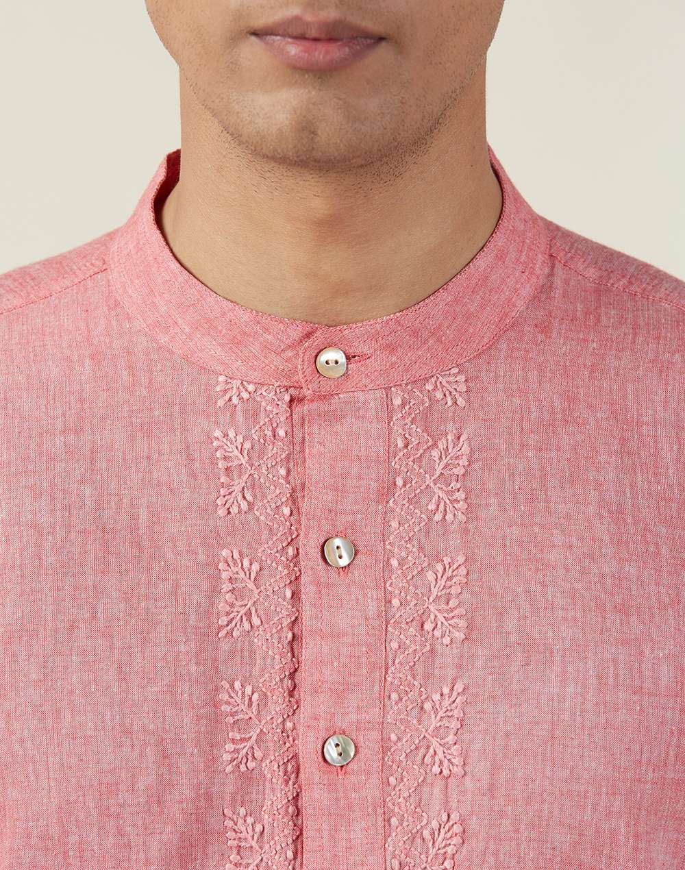 Cotton Chikankari Slim Fit Long Kurta With Cuff