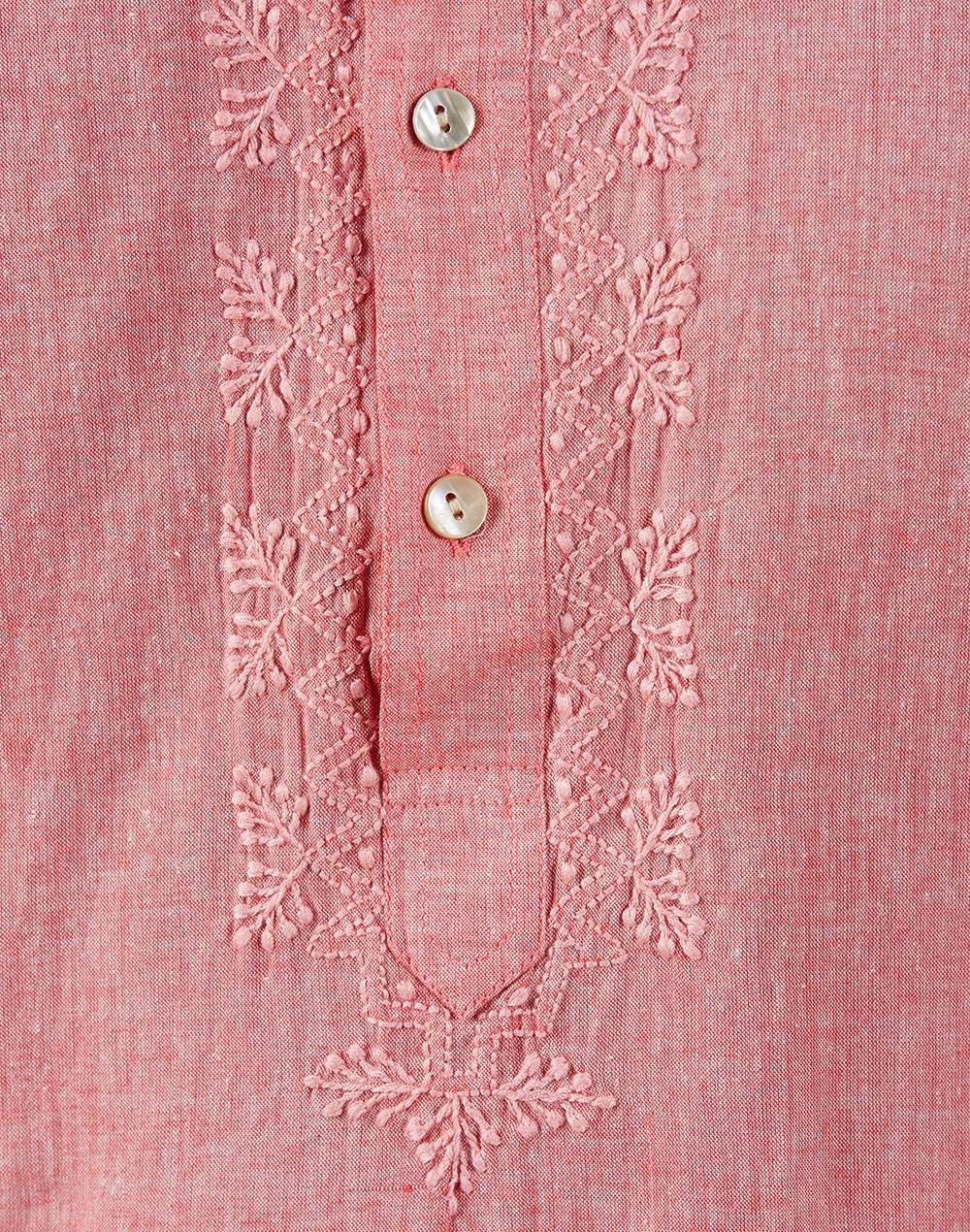 Cotton Chikankari Slim Fit Long Kurta With Cuff