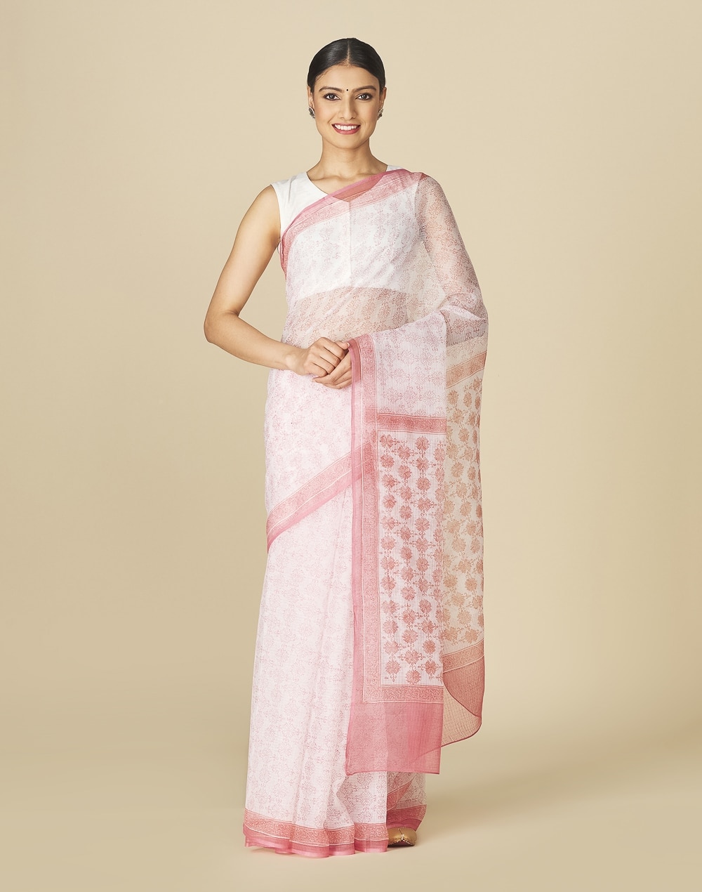 Cotton Silk Hand Block Printed Sari