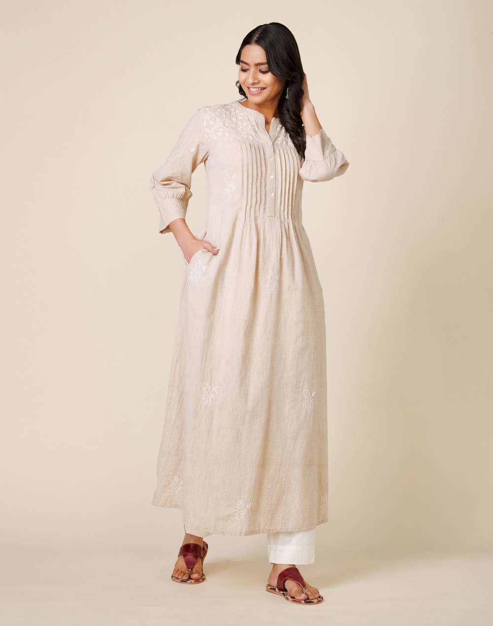 Cotton Embroidered Slim Fit Long Kurta