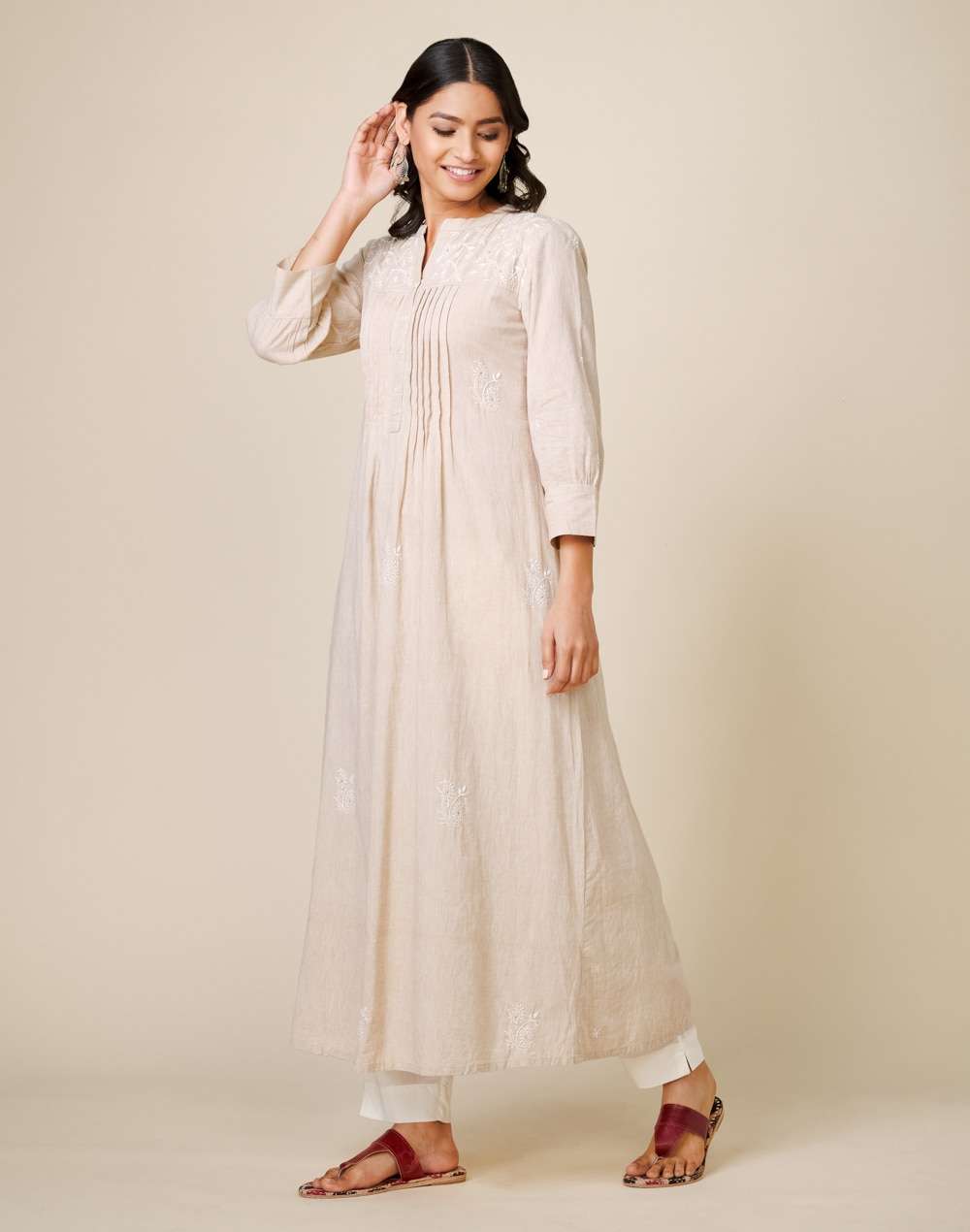 Cotton Embroidered Slim Fit Long Kurta