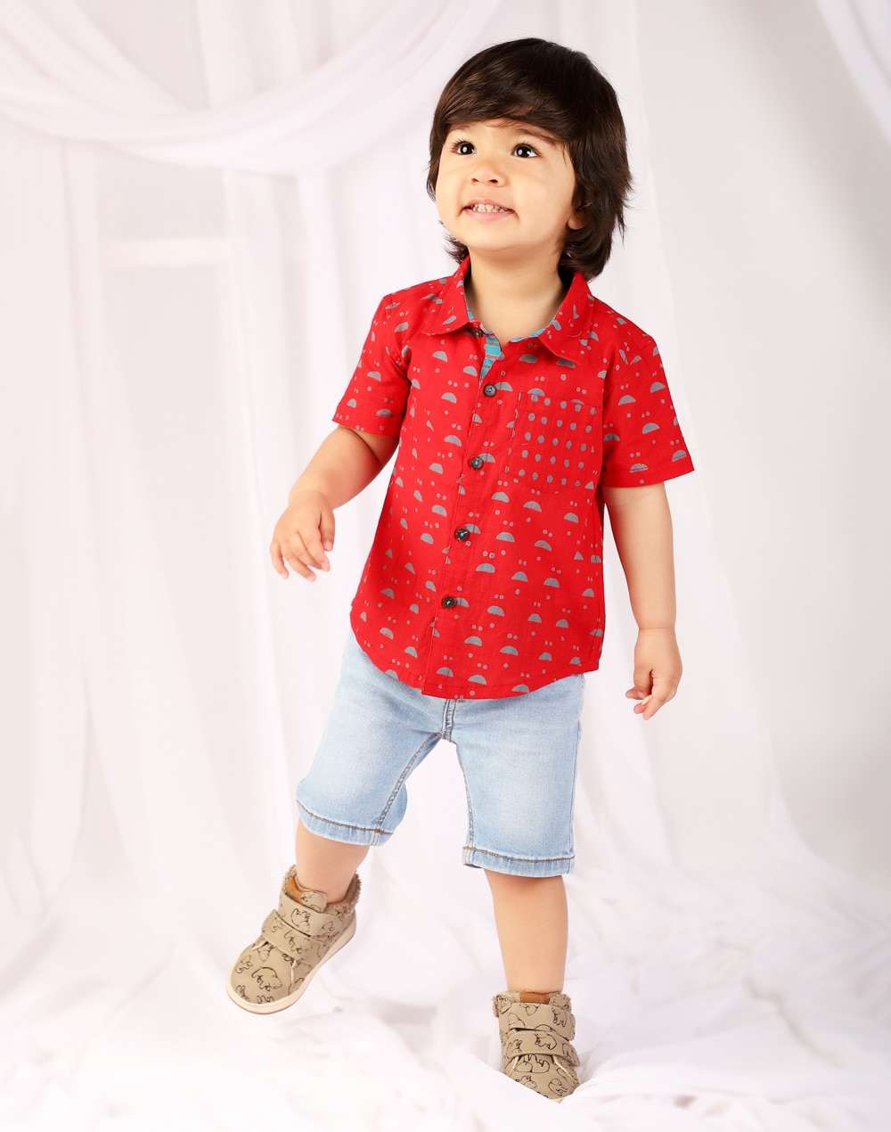 Cotton Slub Block Printed Shirt