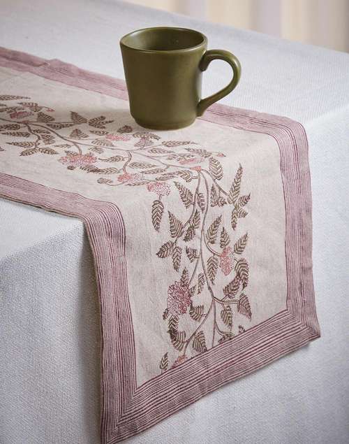 Maroon Sukriti Cotton Hand Block Printed Table Runner Maroon Sukriti Cotton Hand Block Printed Table Runner