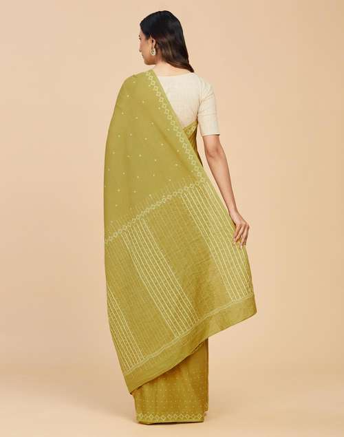 Buy Mustard Cotton Hand Block Printed Sari for Women Online at Fabindia ...
