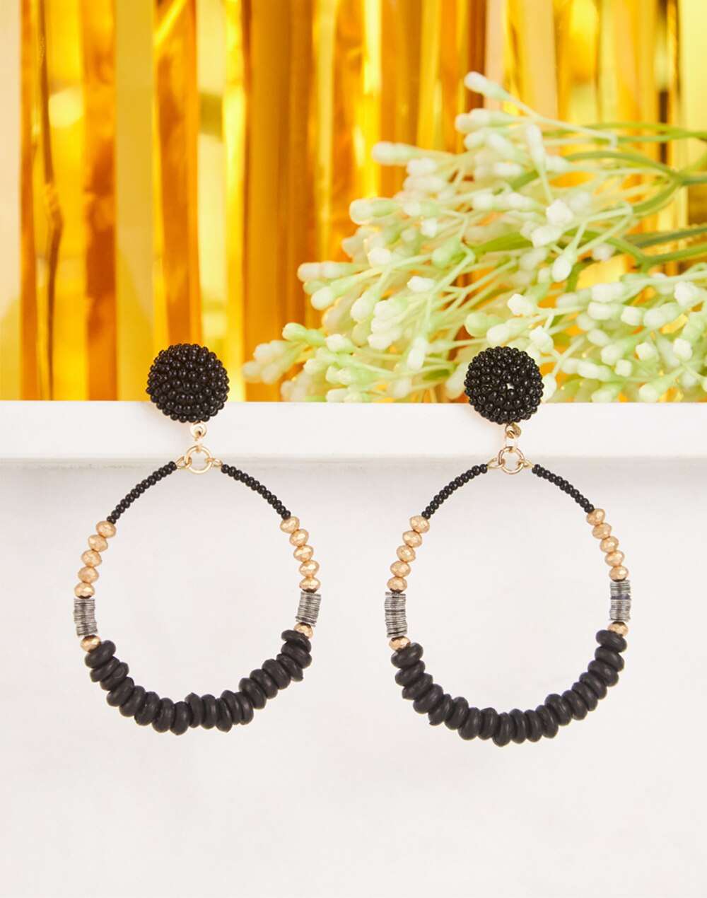 FabNu Metal Black Dangler Earrings
