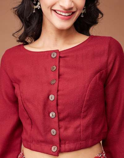 Maroon Wool Stitched Blouse Maroon Wool Stitched Blouse