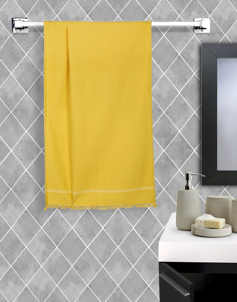 Yellow Jia Cotton Honeycomb Bath Towel Large