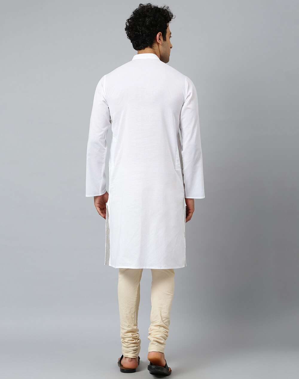 Chinese Collar Cotton Applique Slim Fit Long Kurta