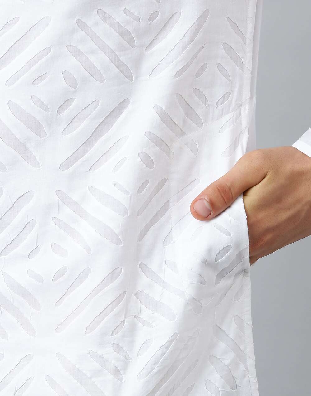 Chinese Collar Cotton Applique Slim Fit Long Kurta