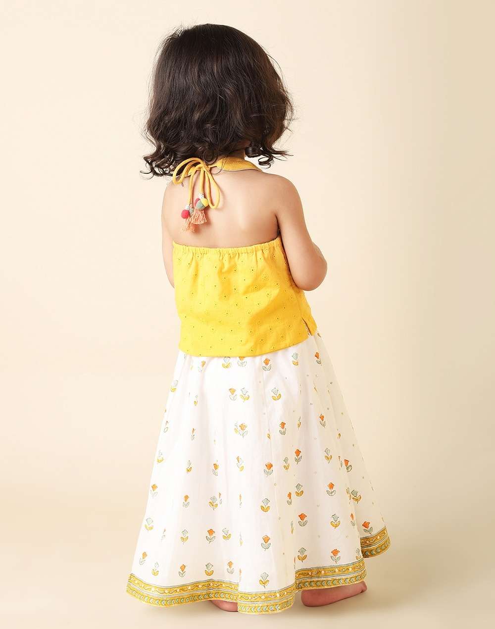 Halter Neck Cotton Hand Block Printed Lehenga Choli Set