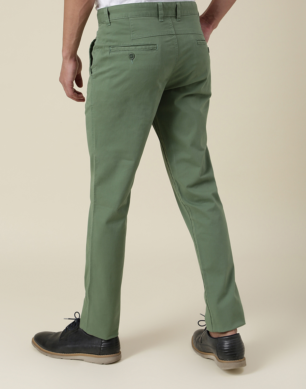 Green Cotton Slim Fit Regular Pants