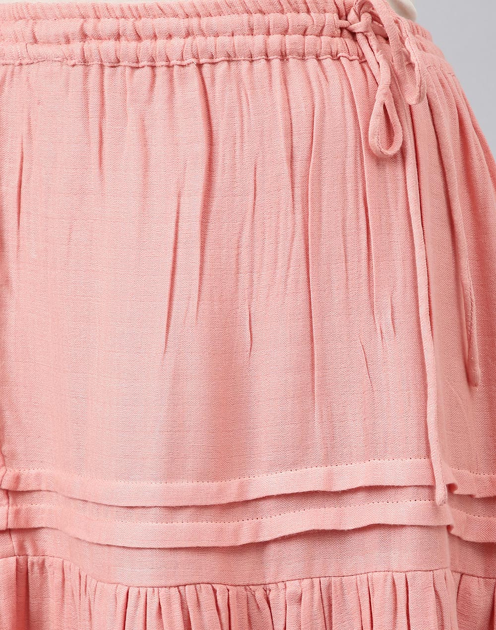 Pink Cotton Calf Length Midi Skirt