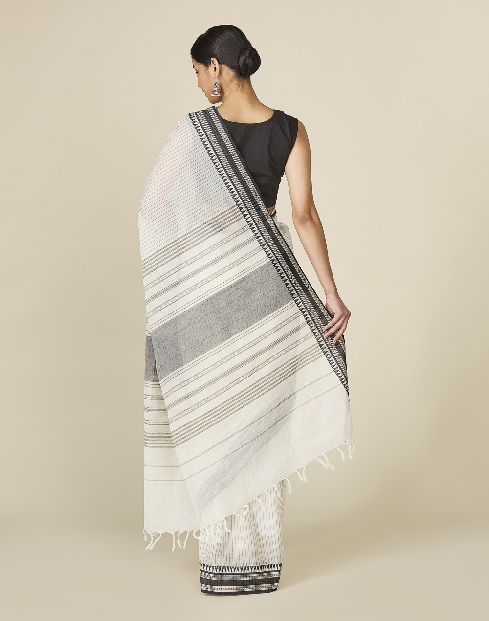 Off White Cotton Hand Woven Sari