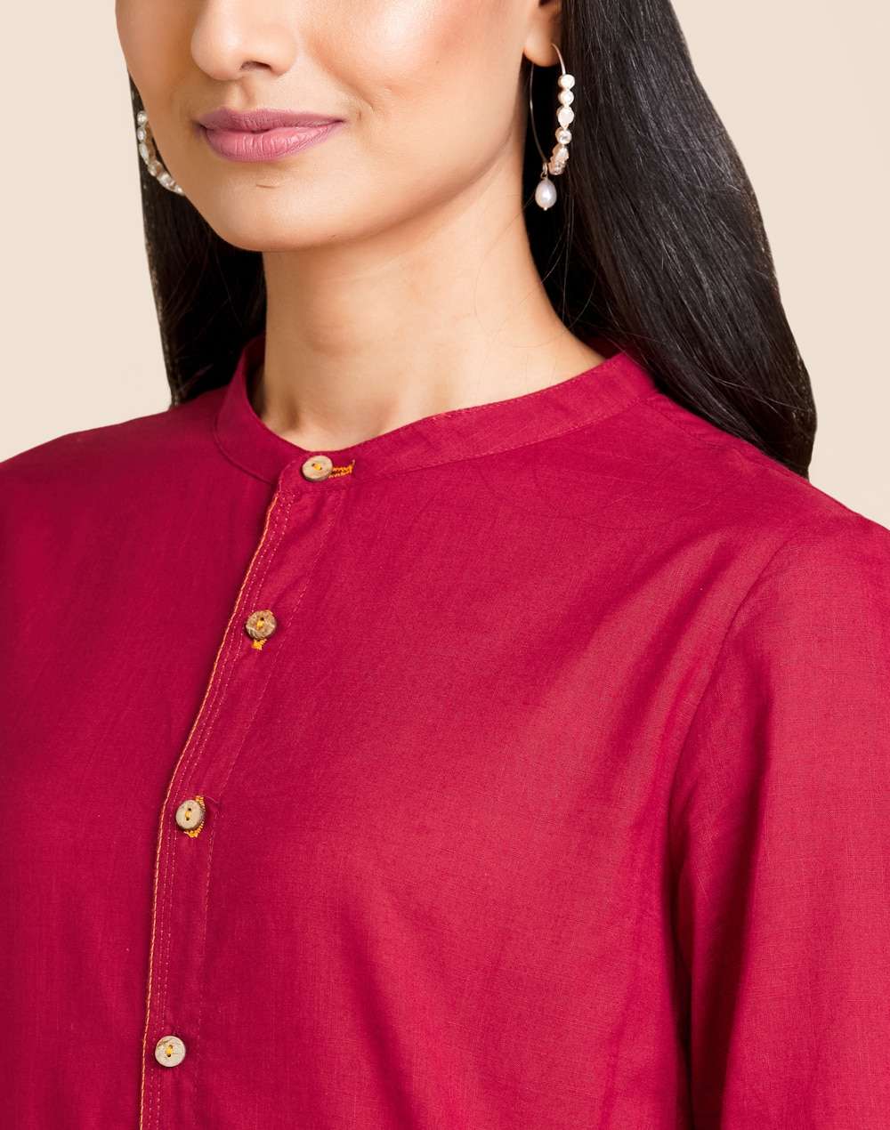 Cotton Front Open Knee Length Kurta