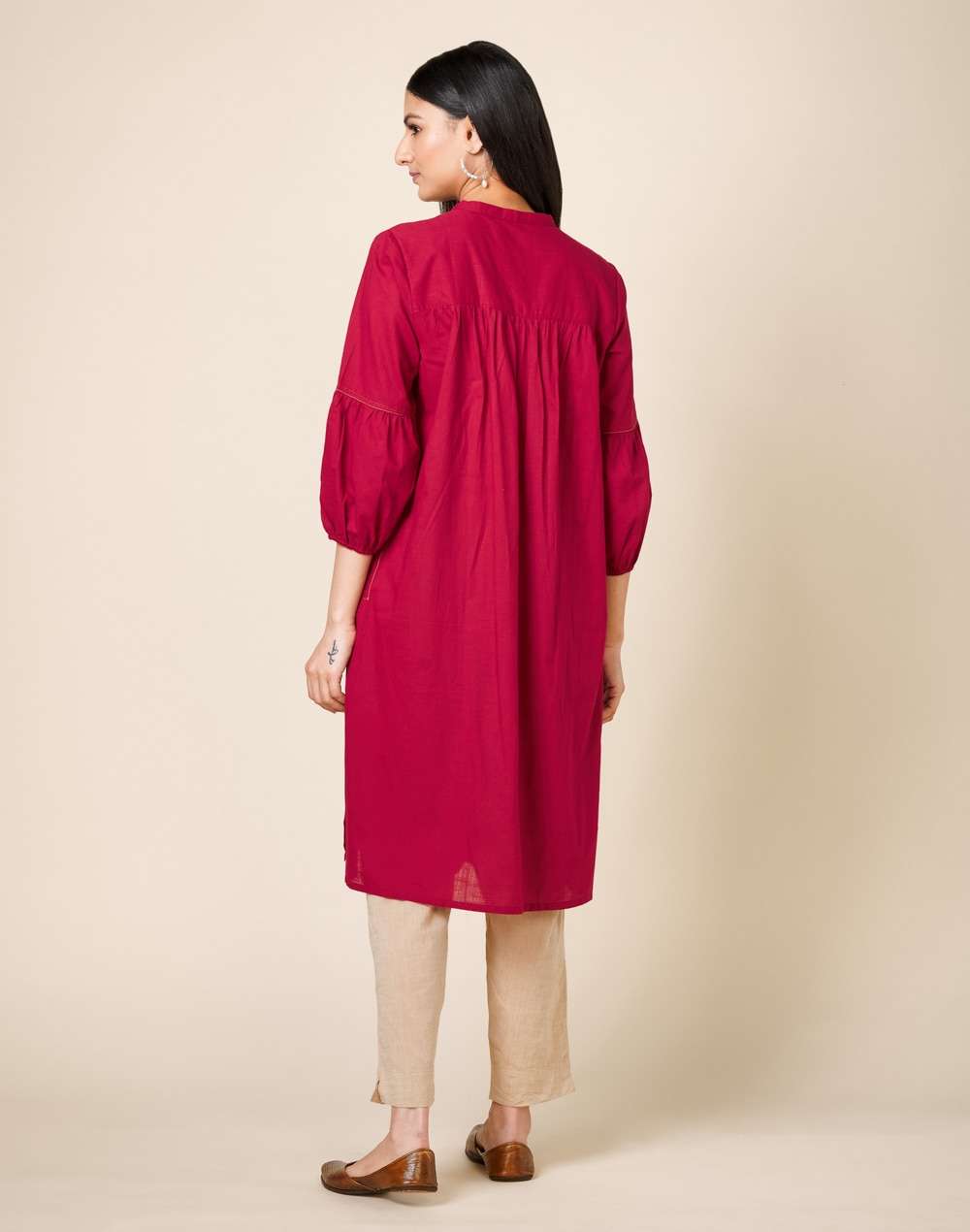 Cotton Front Open Knee Length Kurta