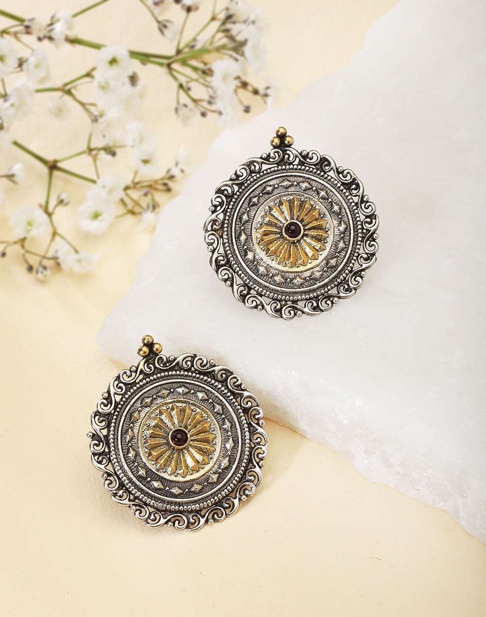 Silver Two Tone Stud Earrings
