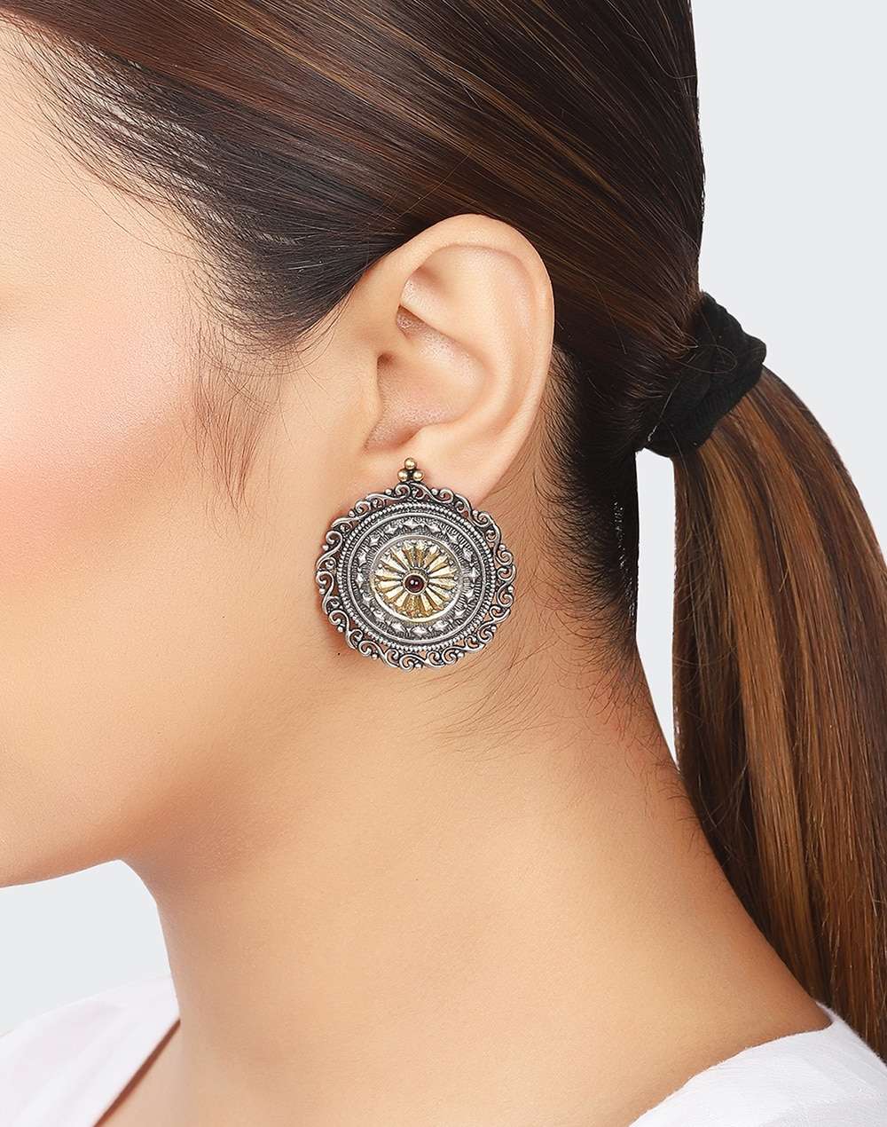 Silver Two Tone Stud Earrings