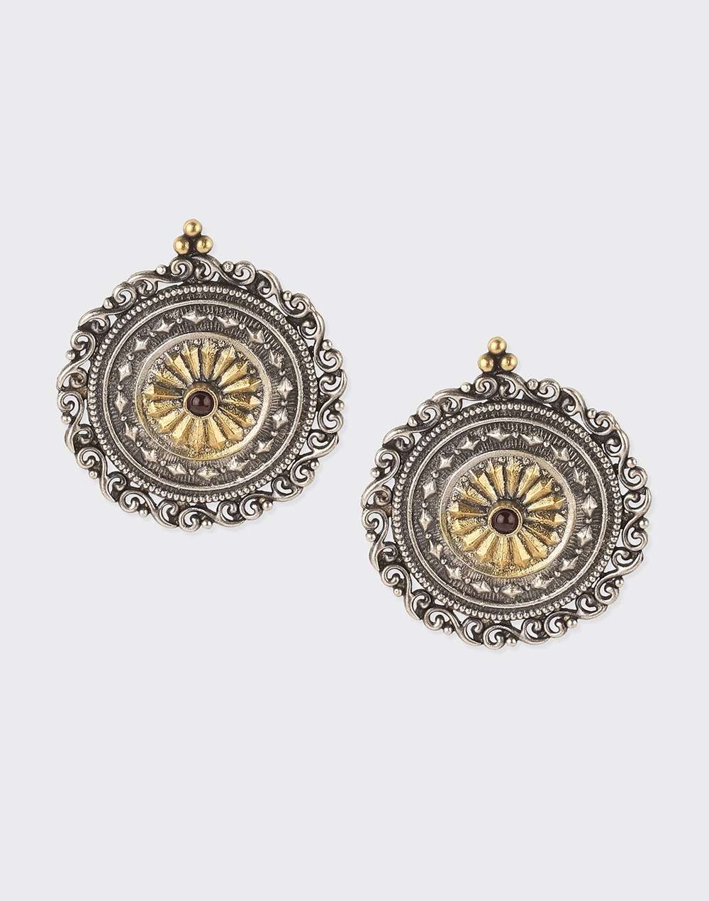 Silver Two Tone Stud Earrings