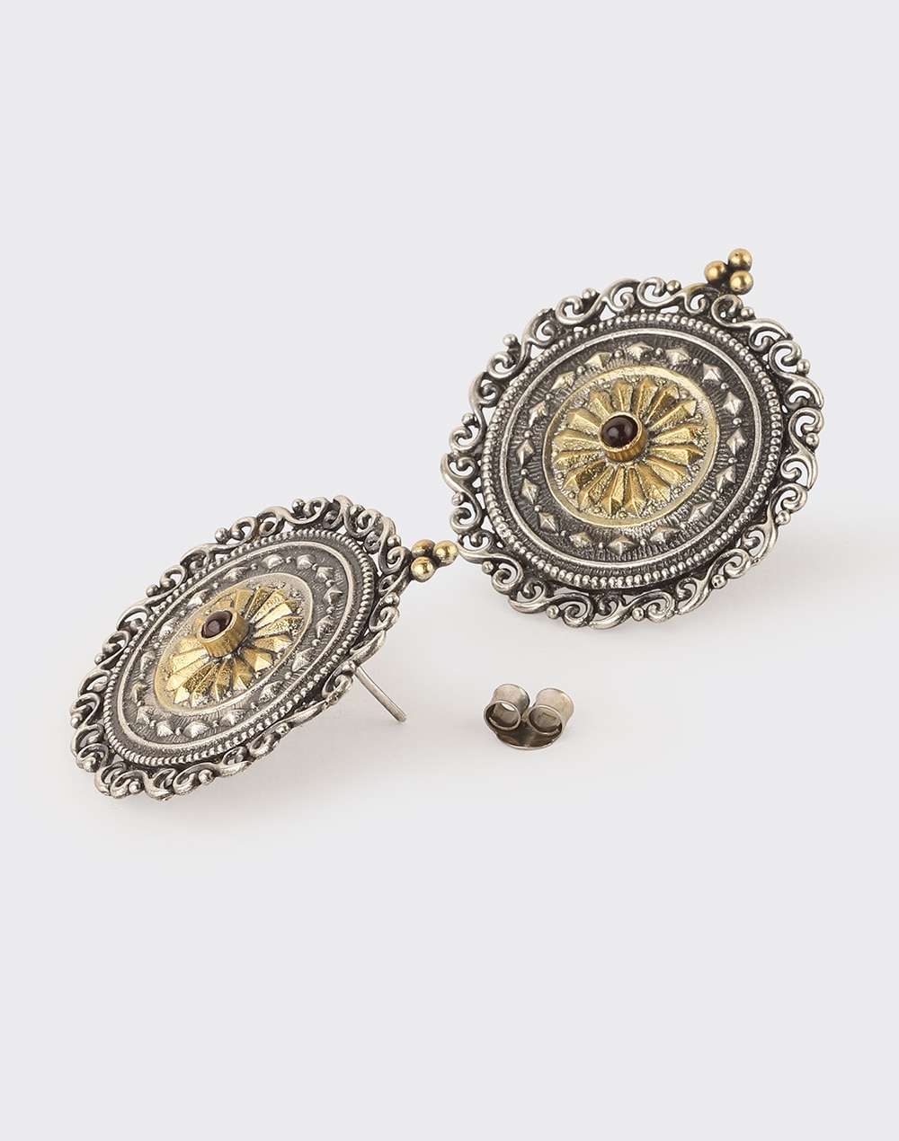 Silver Two Tone Stud Earrings