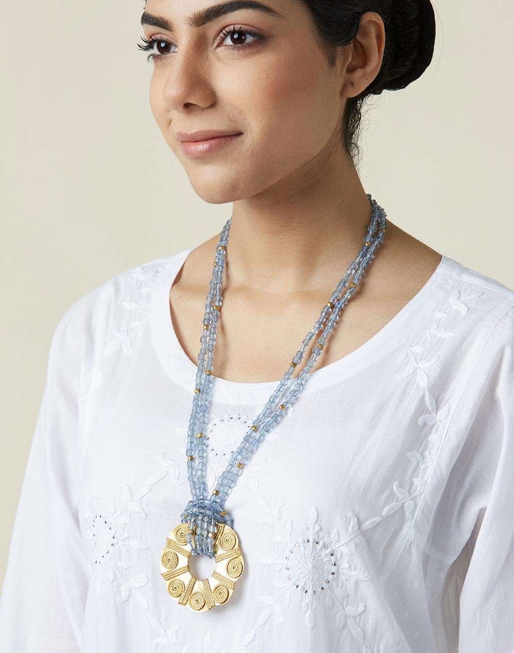 Glass Beads Blue Necklace