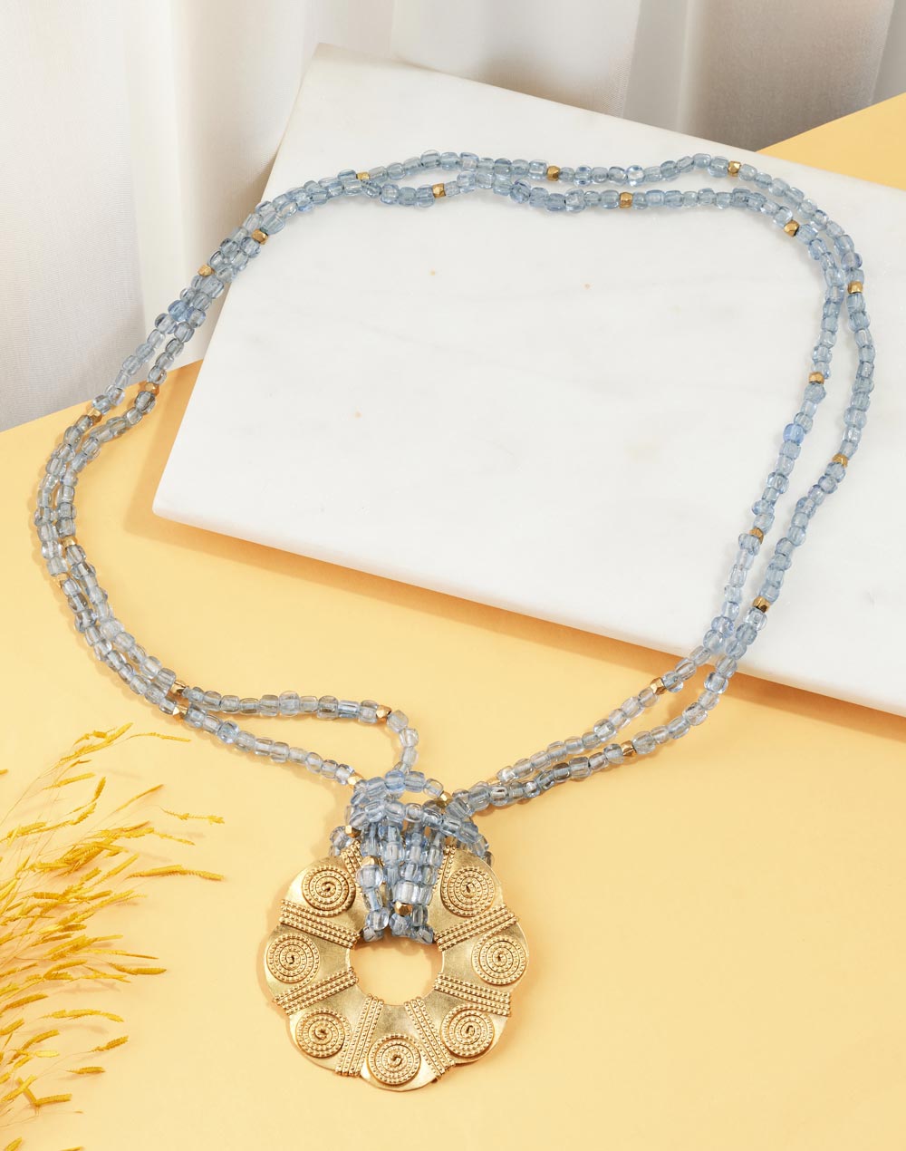 Glass Beads Blue Necklace