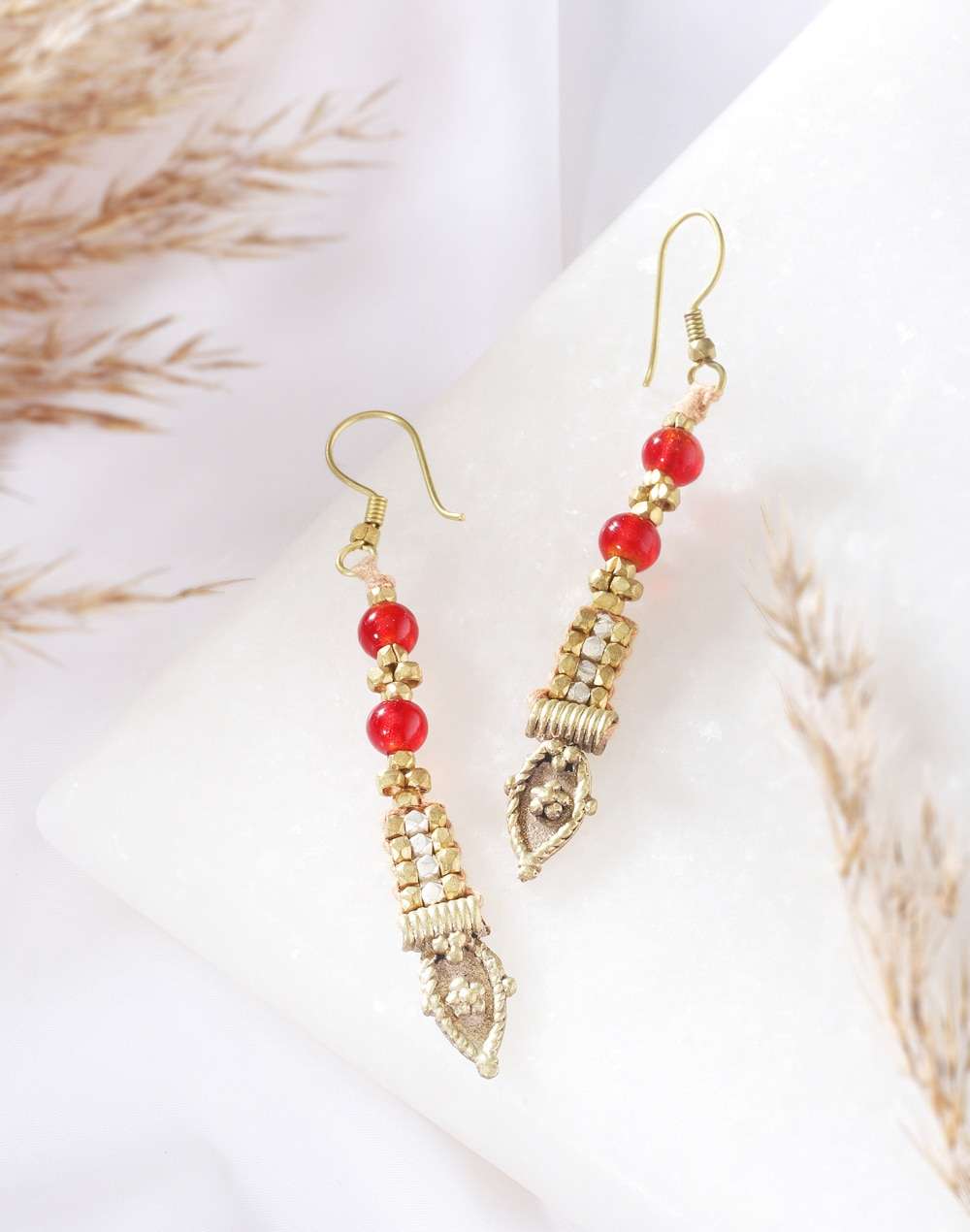 Metal Red Dangler Earrings