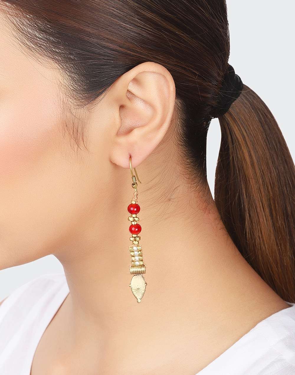 Metal Red Dangler Earrings