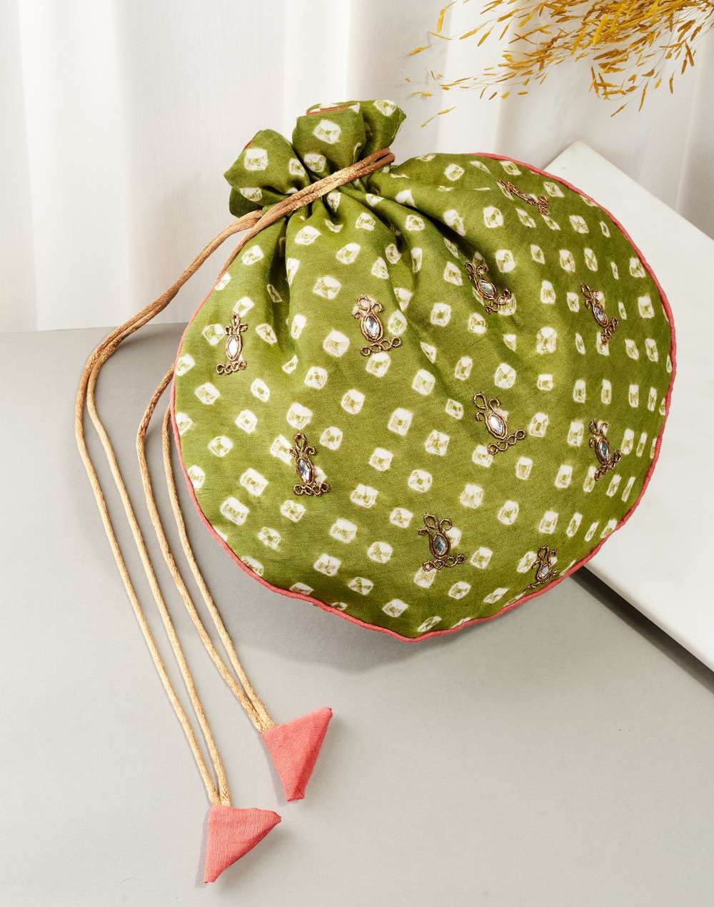 Fabric Green Potli Bag