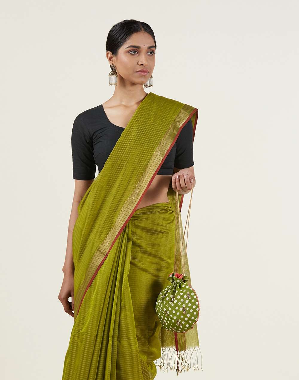 Fabric Green Potli Bag