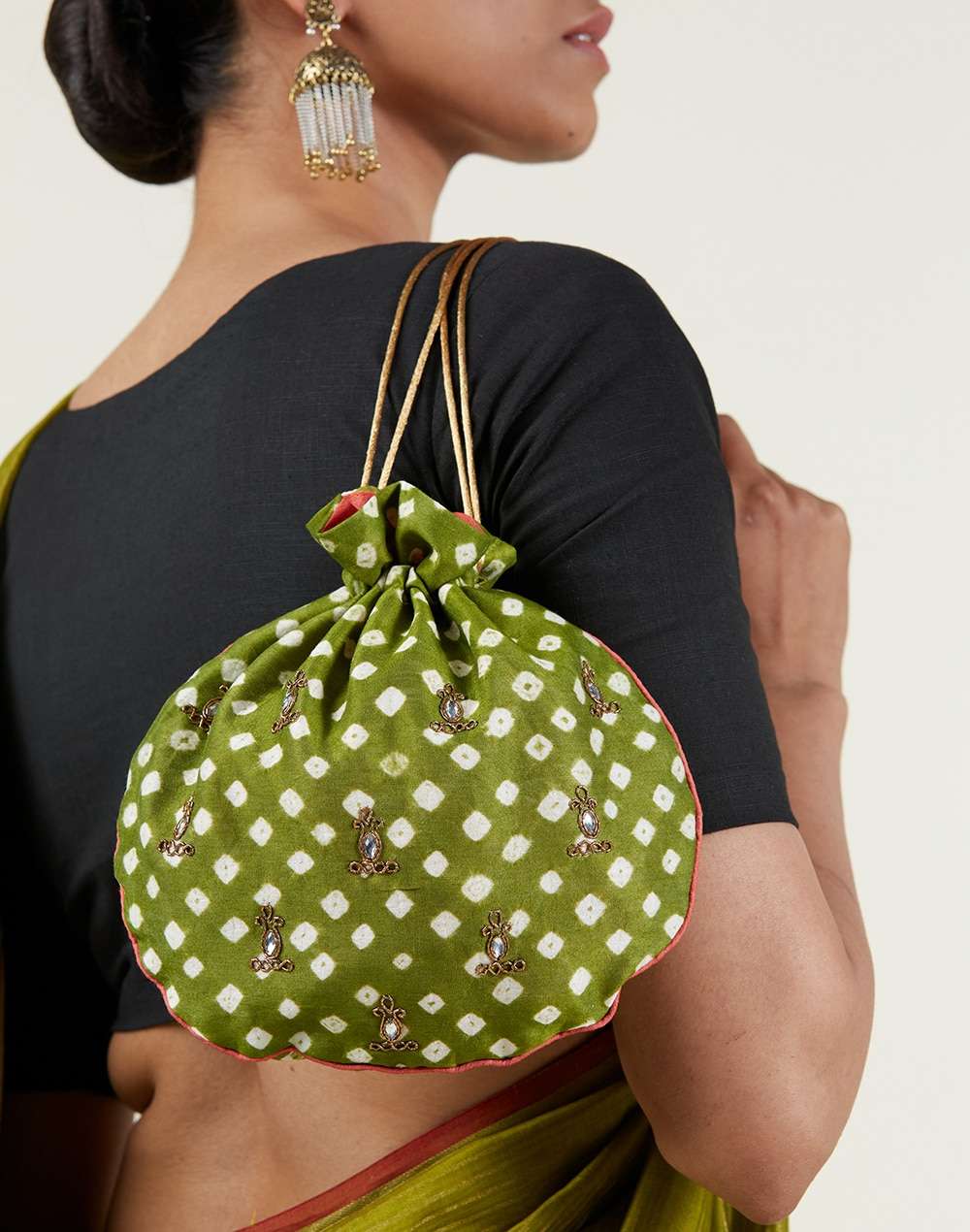 Fabric Green Potli Bag
