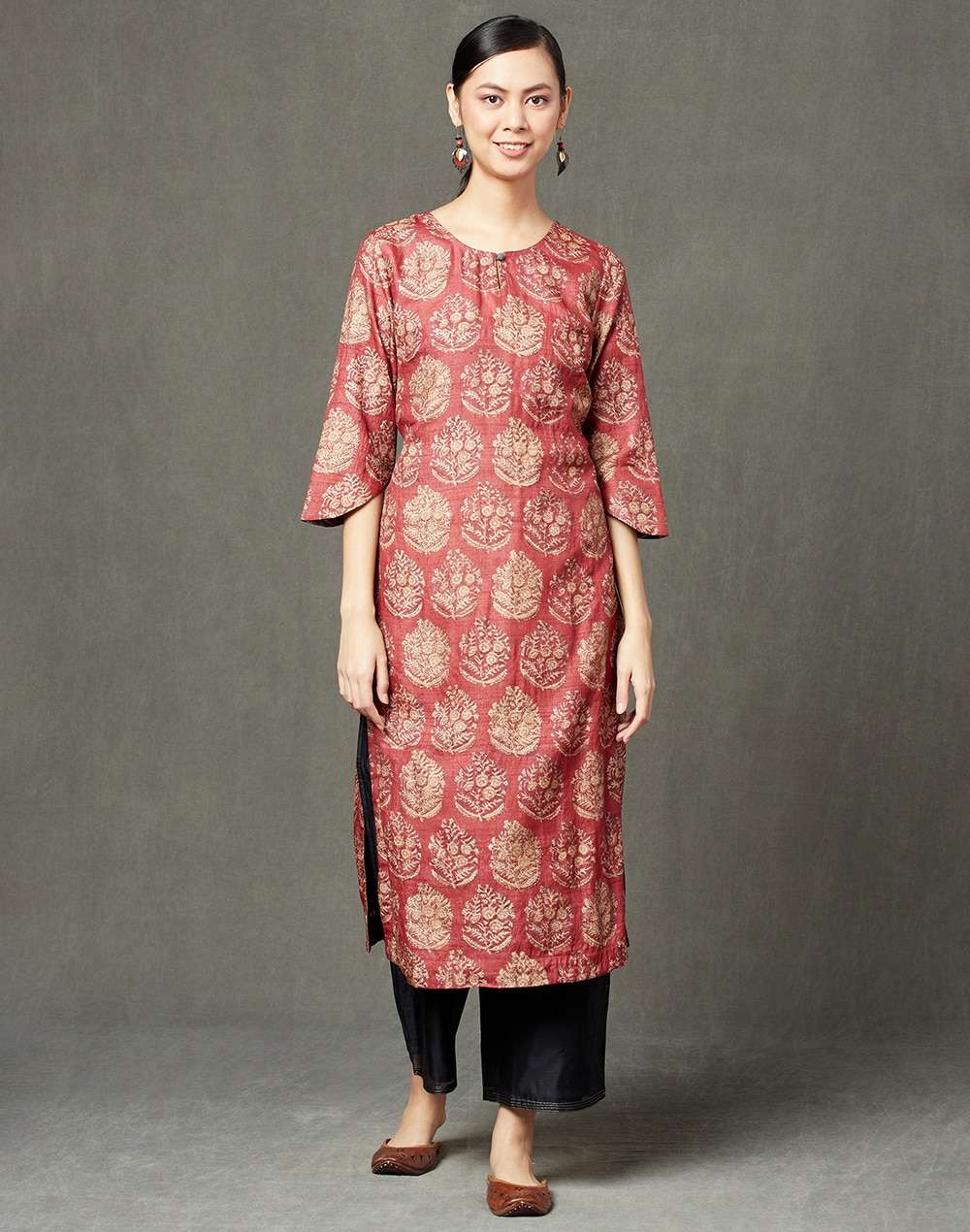 Silk Tussar Block Printed Long Kurta