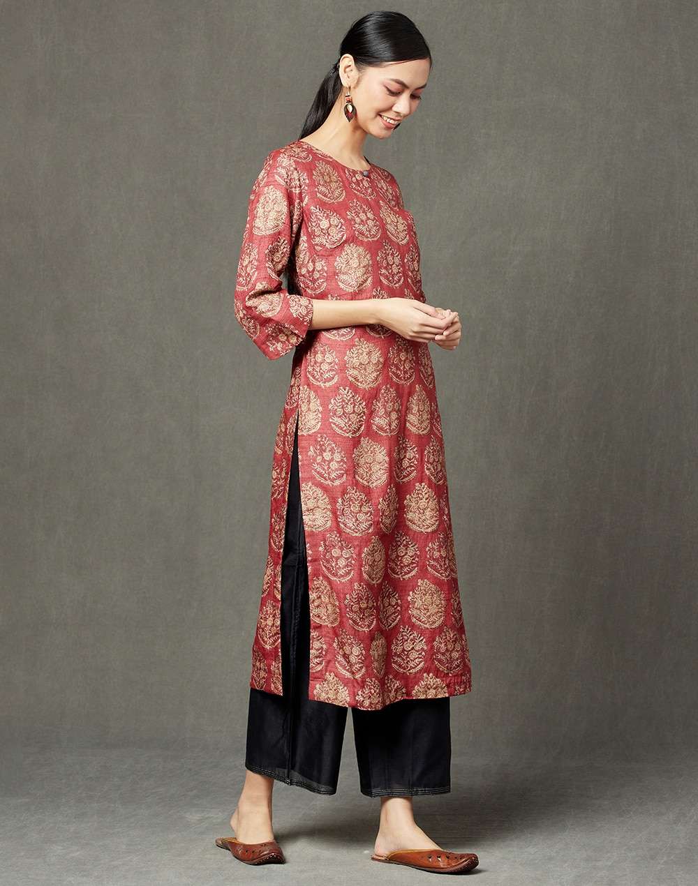 Silk Tussar Block Printed Long Kurta