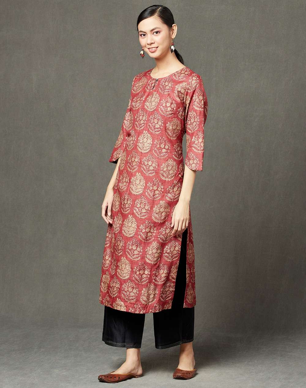 Silk Tussar Block Printed Long Kurta