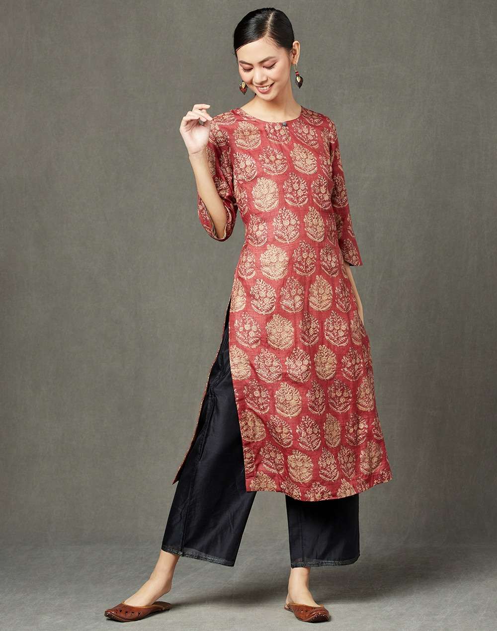 Silk Tussar Block Printed Long Kurta